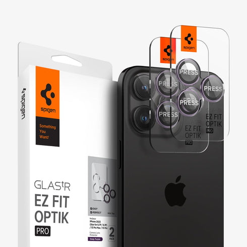 AGL07163 - iPhone 15 Pro / 15 Pro Max Optik Pro Lens Protector in natural titanium showing the device